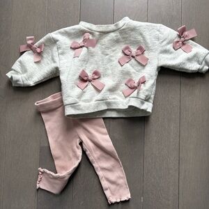 Gray Sweater with Pink Bows & Pink Leggings Set, 3-6M